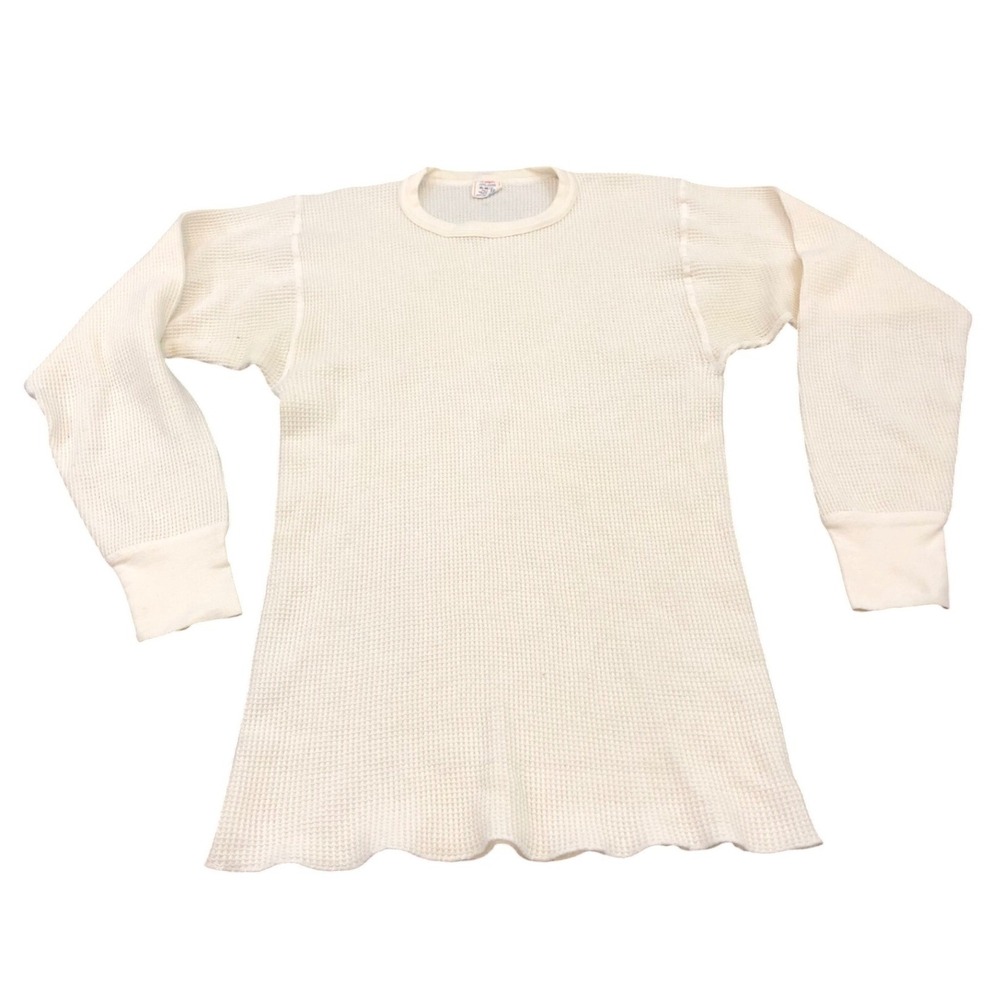 J.E. Morgan Long Johns Shirt Mens XL White Thermal Waffle Knit Made in USA 80s